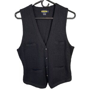 Vintage‎ Ralph Lauren Rugby Wool Vest Womens Large L Black Adjustable Old Money
